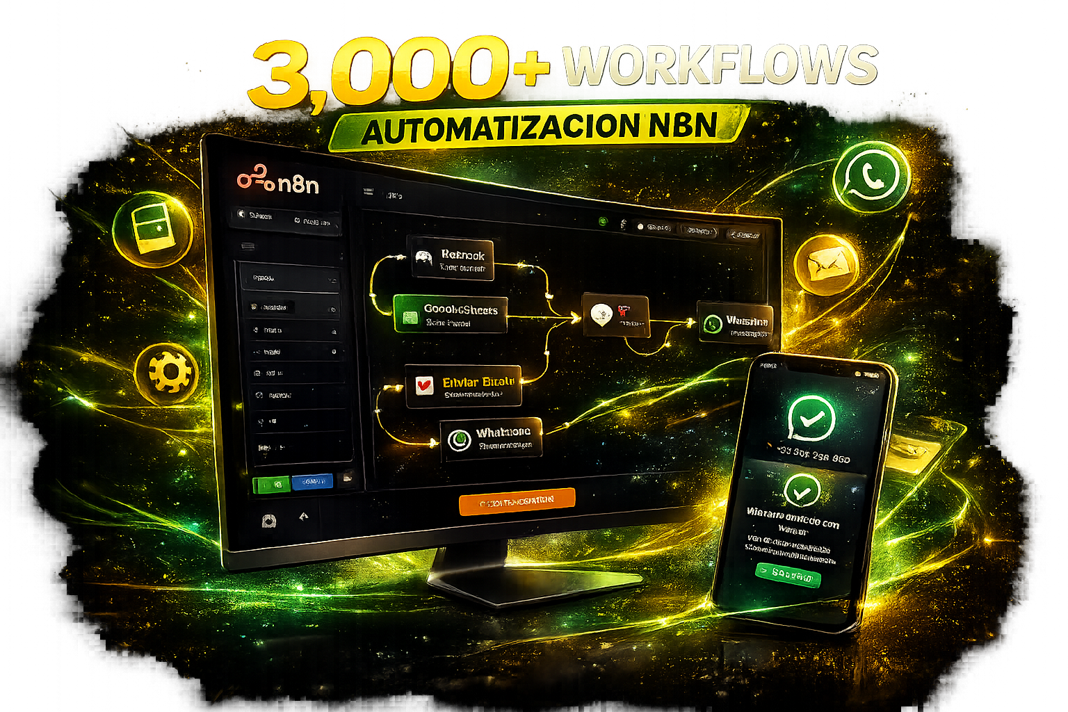 Mockup +3000 Flujos n8n